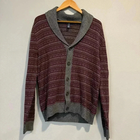 Gap Mens Cardigan Sweater Button Up Shawl Collar Burgundy Gray Cotton Modal M - Picture 1 of 5
